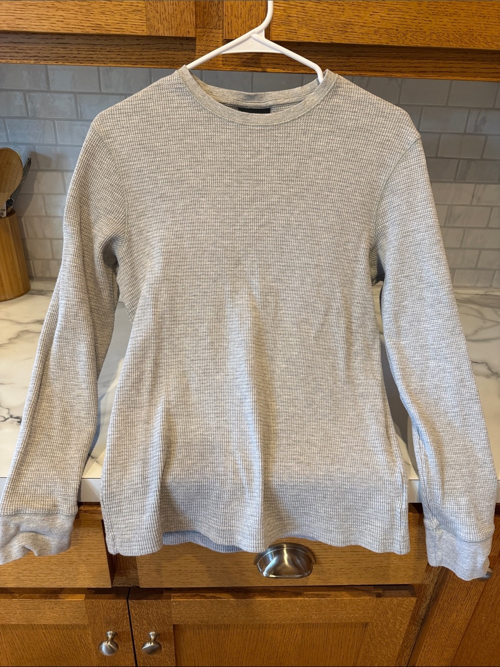 H&M Men's Light Gray Waffle-Knit Crew Long Sleeve